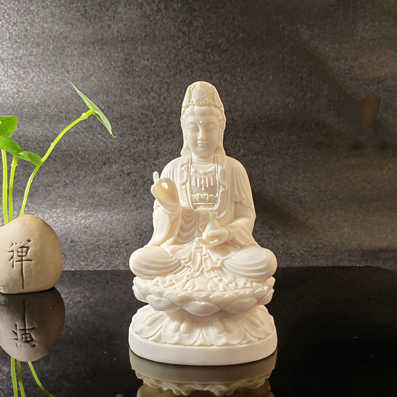 Buddha Stones Mini fruta de marfil Tathagata Buda Lotus Kwan Yin Avalokitesvara Manjusri Samantabhadra Serenity decoración de escritorio