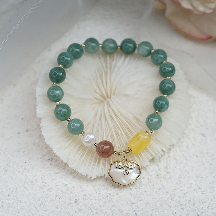 Pulsera de la suerte con cierre Ruyi de concha de mar de Jade y Buddha Stones