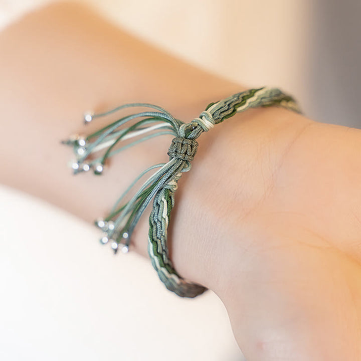 Pulsera de cuerda de fuerza de suerte y riqueza con nudo de reencarnación de bambú blanco