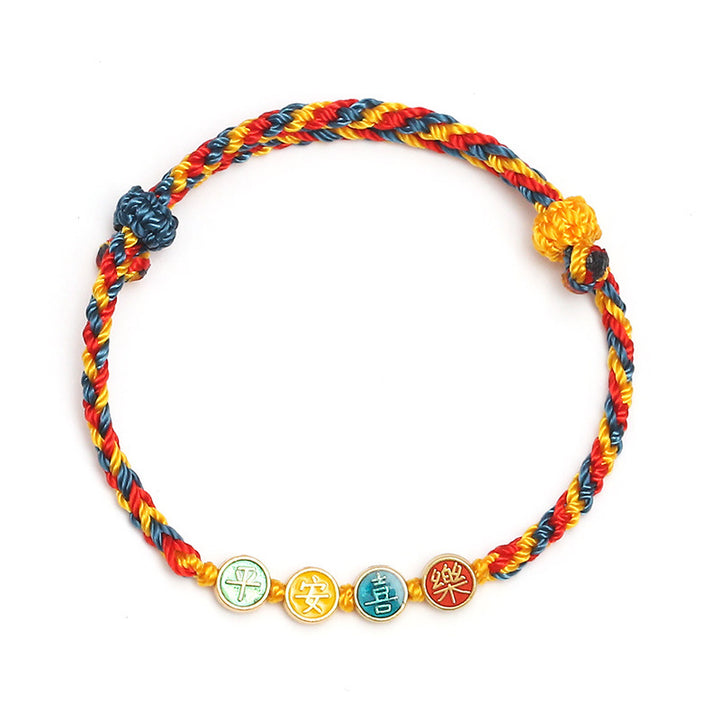 Pulsera de hilo trenzado de protección de paz y alegría con hilo de Color Dunhuang hecho a mano con Buddha Stones