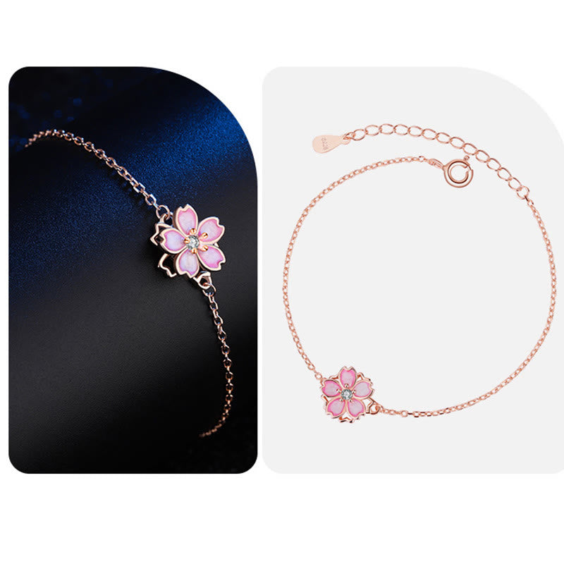 Pulsera con cadena de bendición de flor de cerezo de plata de ley 925 con Buddha Stones , anillo giratorio - image 11