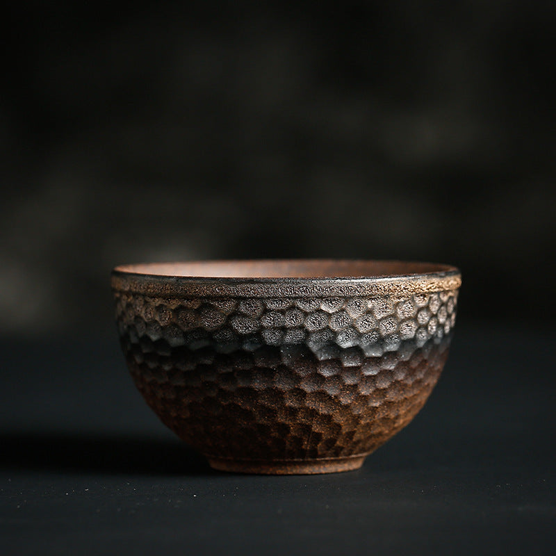 Taza de té de cerámica con textura de rayas marrones simples , Buddha Stones, tazón de taza de té de Kung Fu