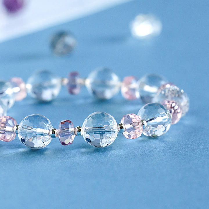 Pulsera con dije de estrella de protección de cristal rosa y cristal blanco con Buddha Stones