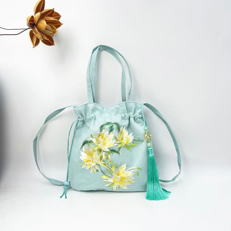 Buddha Stones Suzhou bordado Lotus Deer Epiphyllum peonía conejo algodón lino bolso bandolera bolso de hombro