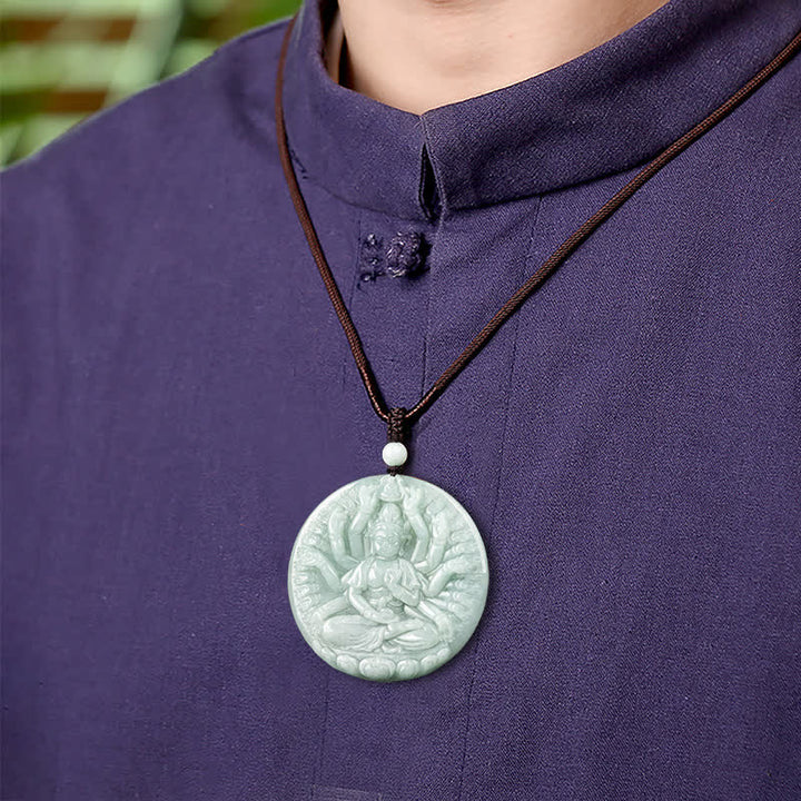 Colgante de collar de cadena con bendición de jade de Avalokitesvara Kwan Yin de mil manos - image 3