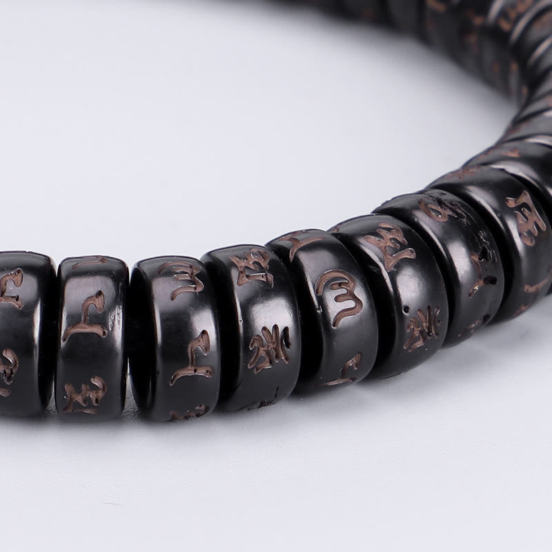 Pulsera de cuerda positiva con cuentas de concha de coco tibetana con piedras de Buddha Stones grabadas Om Mani Padme Hum Mantra