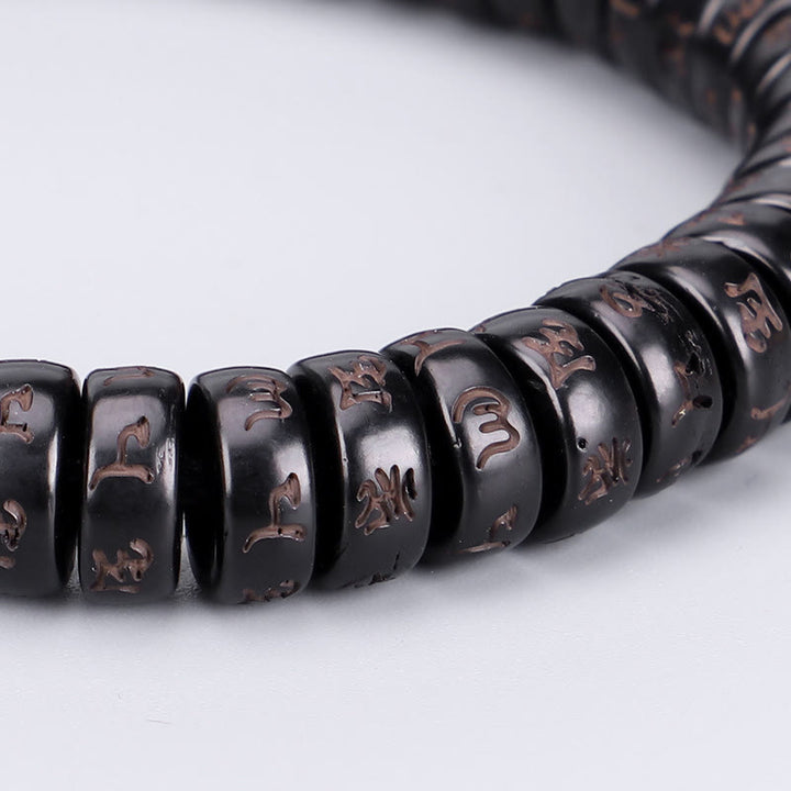 Pulsera de cuerda positiva con cuentas de concha de coco tibetana con piedras de Buddha Stones grabadas Om Mani Padme Hum Mantra