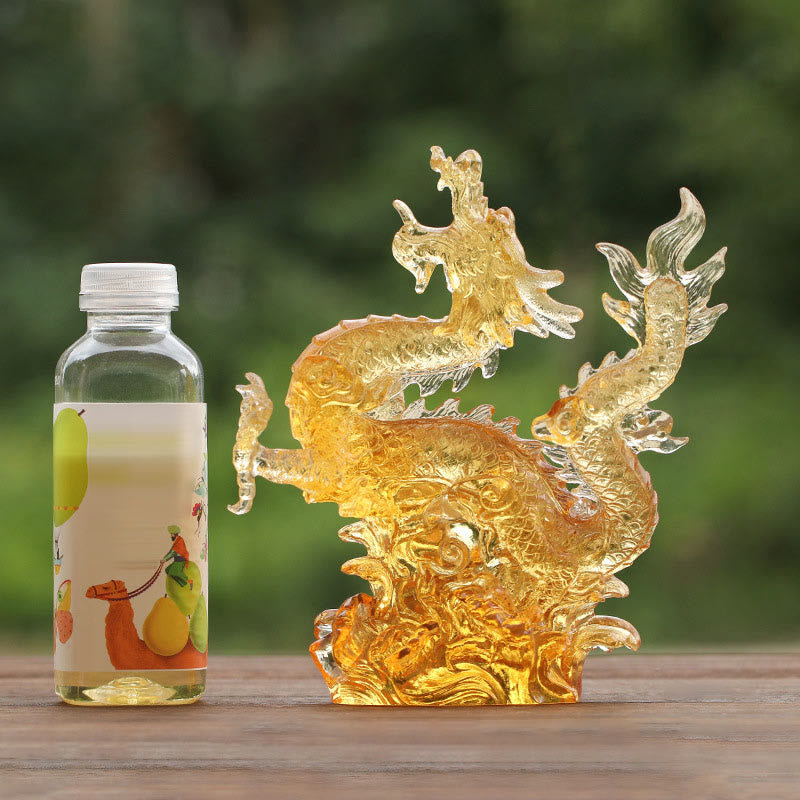 Buddha Stones hechas a mano, zodíaco chino, dragón amarillo Liuli, pieza de arte con cristal, protección de la suerte, decoración para el hogar y la Oficina