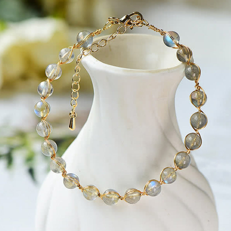 Pulsera positiva curativa de oro de 14 quilates con piedra lunar natural de Buddha Stones