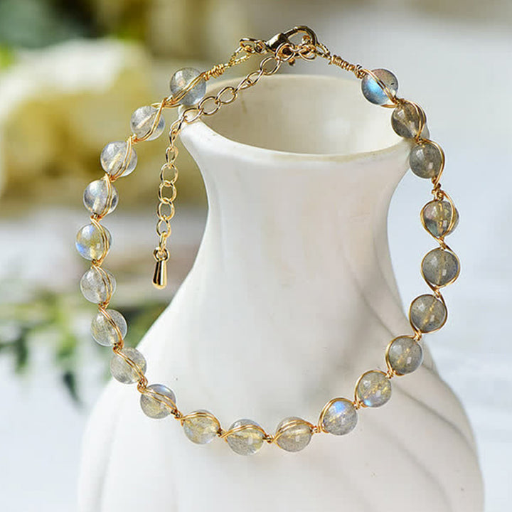 Pulsera positiva curativa de oro de 14 quilates con piedra lunar natural de Buddha Stones