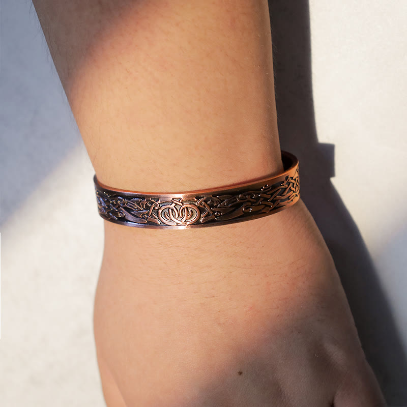Brazalete ajustable de cobre magnético con pájaros vikingos y Buddha Stones
