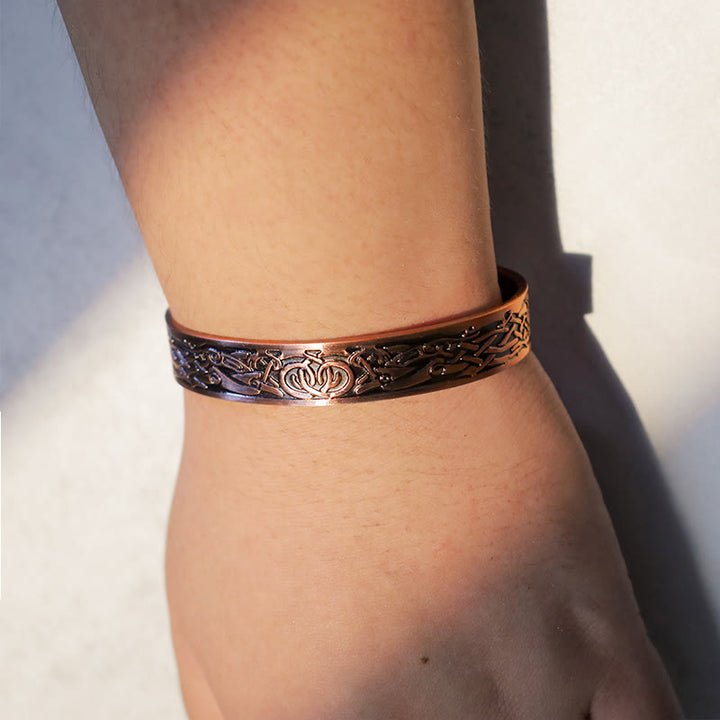 Brazalete ajustable de cobre magnético con pájaros vikingos y Buddha Stones