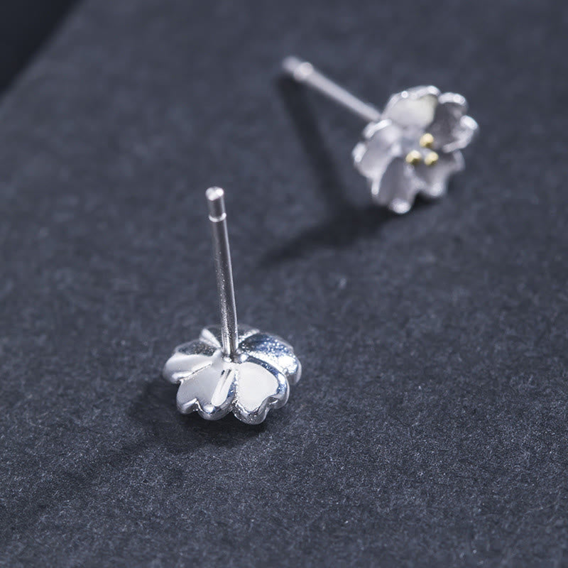 Pendientes de tuerca con diseño floral de flores de cerezo en plata de ley 925 de Buddha Stones - image 3