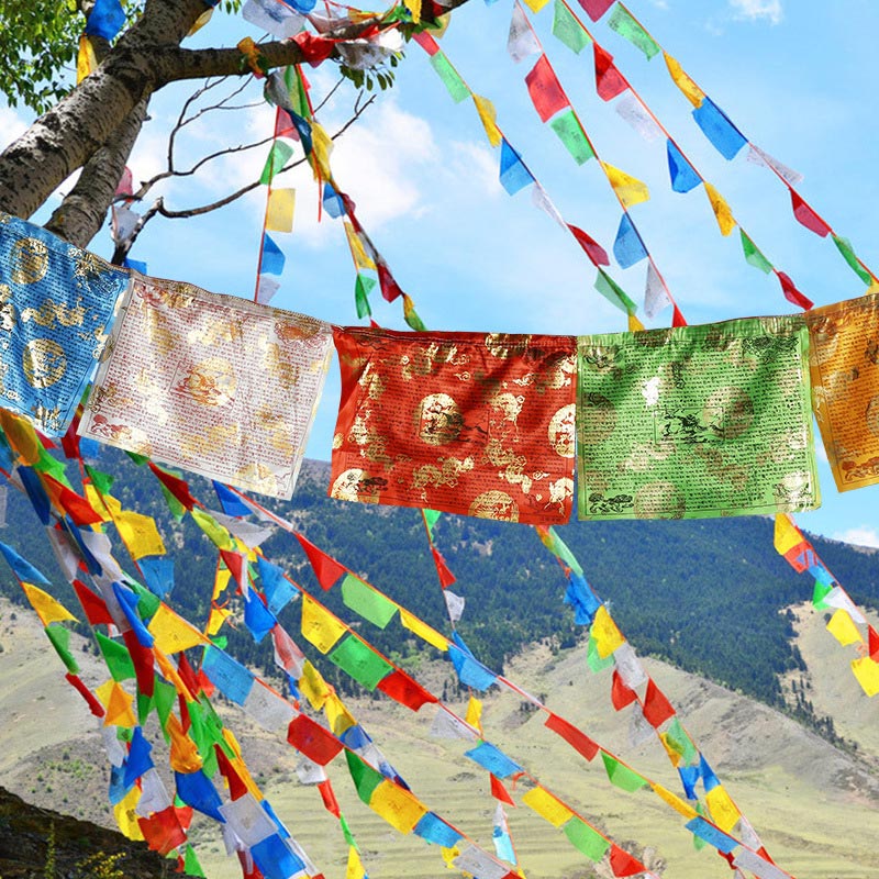Banderas de oración tibetanas de 5 colores con diseño de dragón y caballo de viento, 20 unidades, para exteriores. - 7 metros - image 0