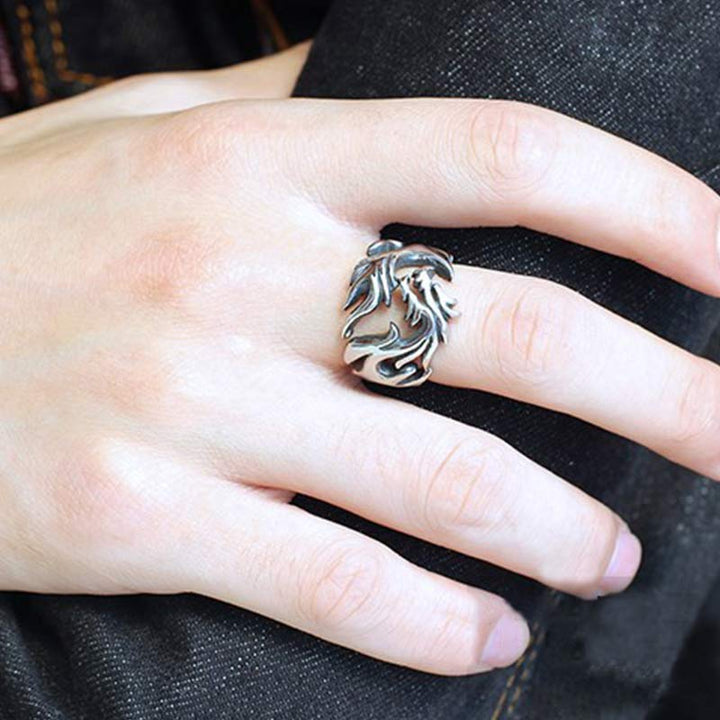 Anillo ajustable de fuerza de protección con patrón de dragón de Buddha Stones