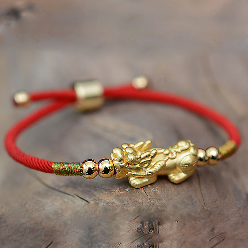 Pulsera de hilo rojo de la suerte PiXiu chapada en oro de 24 quilates con Buddha Stones - image 3