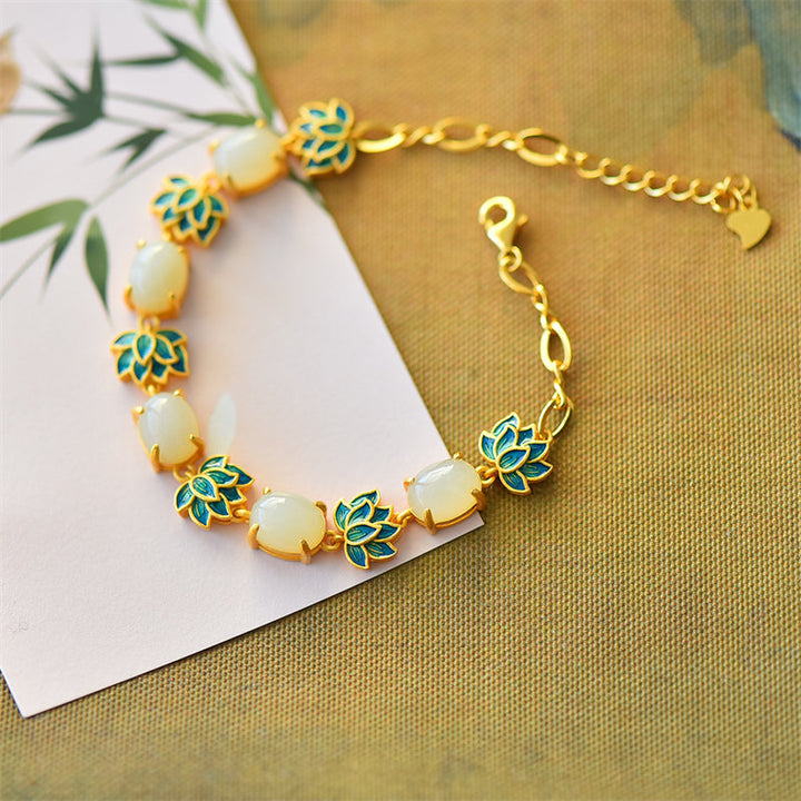 Pulsera de Protección de Loto de Jade Cian de Jade Blanco con Buddha Stones