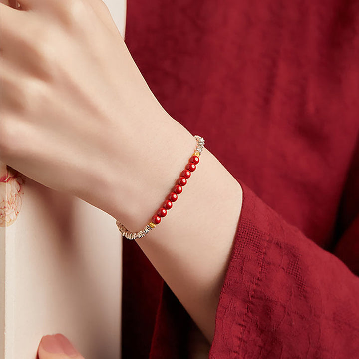 Pulsera de bendición con carácter de cinabrio Fu de plata de ley 925 con Buddha Stones