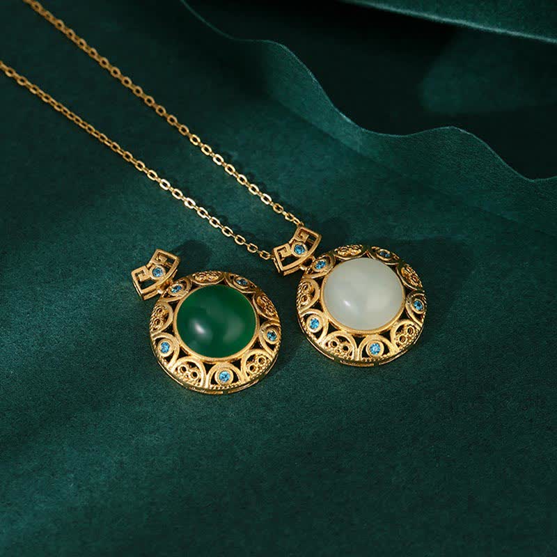 Colgante de plata de ley 925 con calcedonia verde y jade blanco hetiano