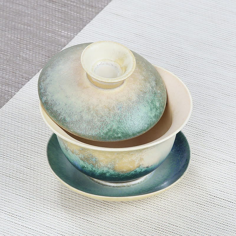 Taza de té y platillo de cerámica de porcelana con diseño de olas del océano, Buddha Stones , Gaiwan Sancai, Kung Fu, con tapa - image 2
