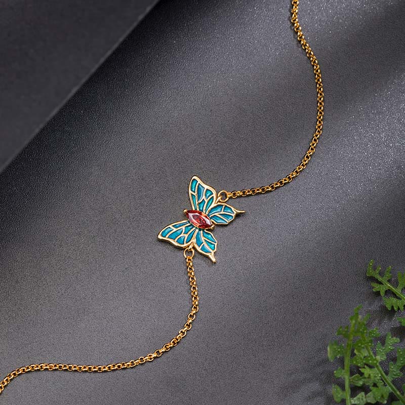 Pulsera de cadena de amor con circonitas y mariposas de plata de ley 925 con Buddha Stones