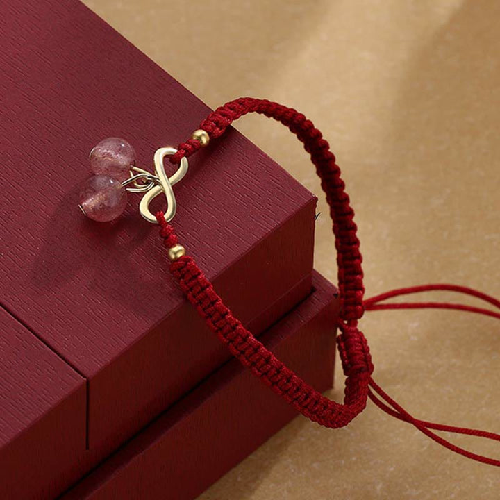 Pulsera de tejido de hilo rojo con Buddha Stones , cristal de cuarzo fresa, nudo sin fin, curación de amor