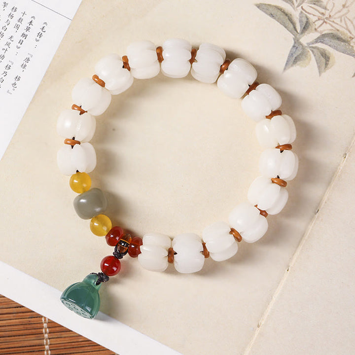 Semilla de Bodhi Natural, ágata roja, Bodhi, armonía tranquila, pulsera de loto con cuentas de calabaza grabadas