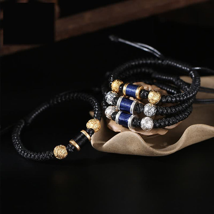 Pulsera de hilo trenzado con cuentas de moneda de cobre y plata de ley 999 con Buddha Stones