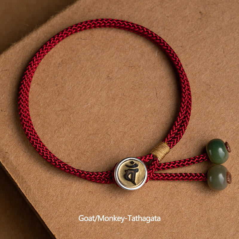 Pulsera de hilo rojo trenzado con Buddha Stones , Plata de Ley 925, hecha a mano, zodíaco chino, Buda natal, cian, Bodhi, protección de semillas