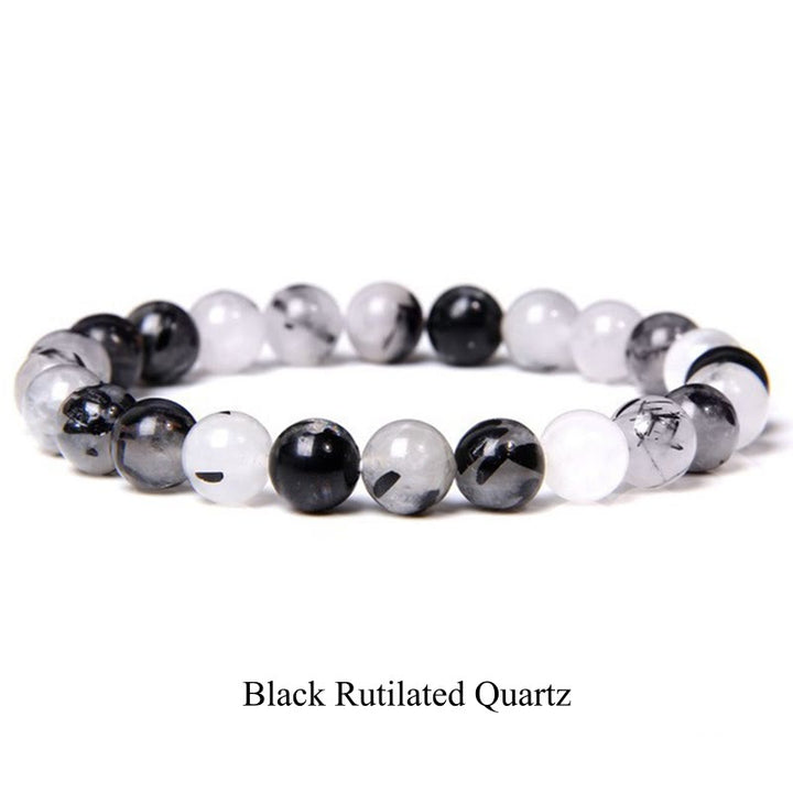 Pulsera de cuentas curativas de cuarzo con piedra natural de piedras de Buddha Stones - 8 mm - Cuarzo rutilado negro - image 77