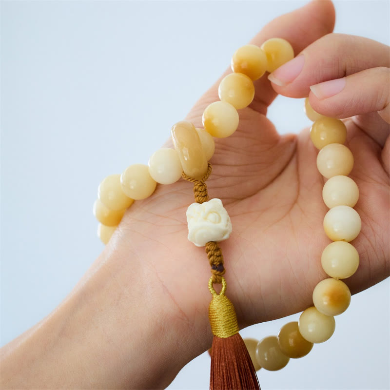 Buddha Stones Bodhi Natural Marfil Fruta Bailando León Encanto Armonía Borla Muñeca Mala