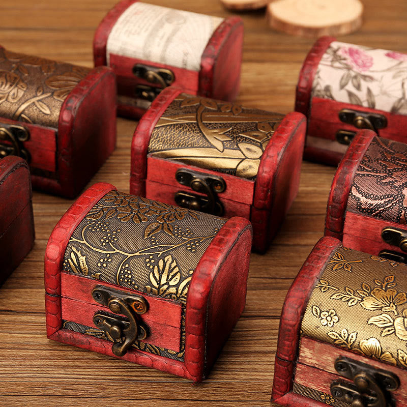 Caja de joyería de madera pequeña Retro con Buddha Stones , caja de almacenamiento de joyería con flor de hierba Narciso, moneda de cobre, uva dorada de loto