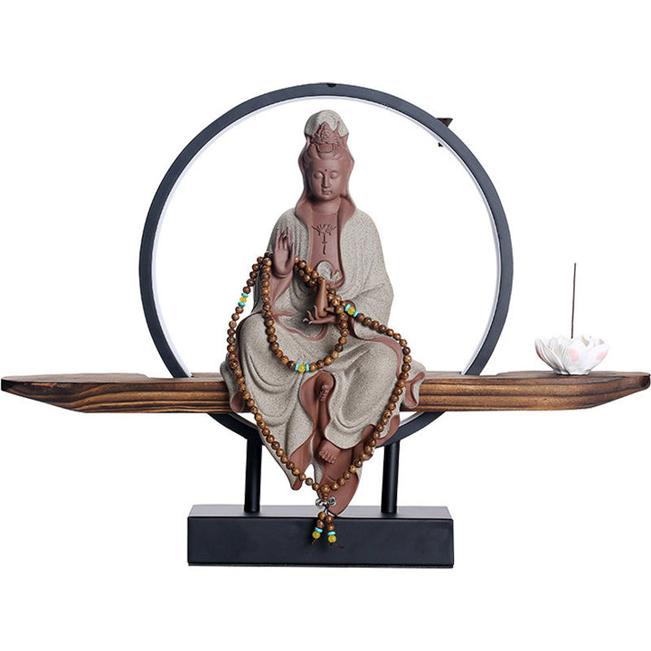 Buddha Stones Buda Avalokitesvara Cerámica Loto Relajación Quemador De Incienso Decoración