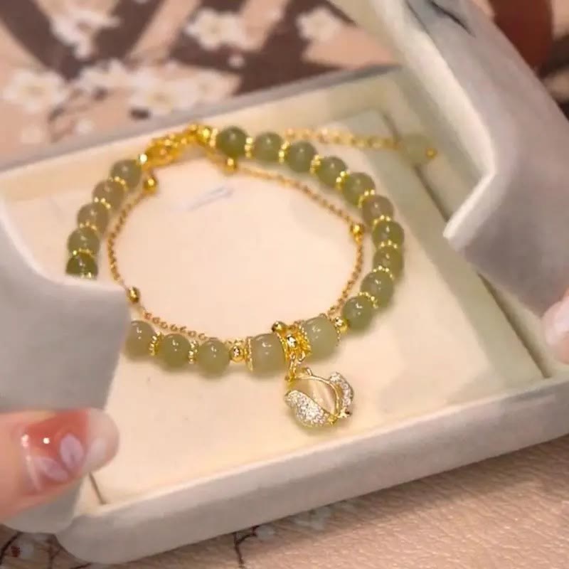 Pulsera con cuentas de la suerte, con Buddha Stones, hoja de jade, Ginkgo, tulipán, cacahuete, Fu - Tulipán y Jade - image 12