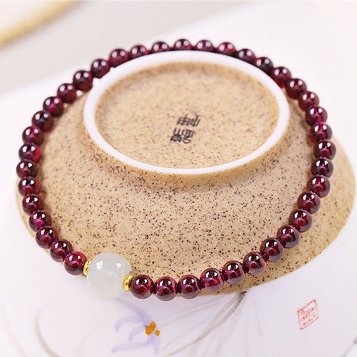 Pulsera de purificación de cuentas de jade granate natural con Buddha Stones