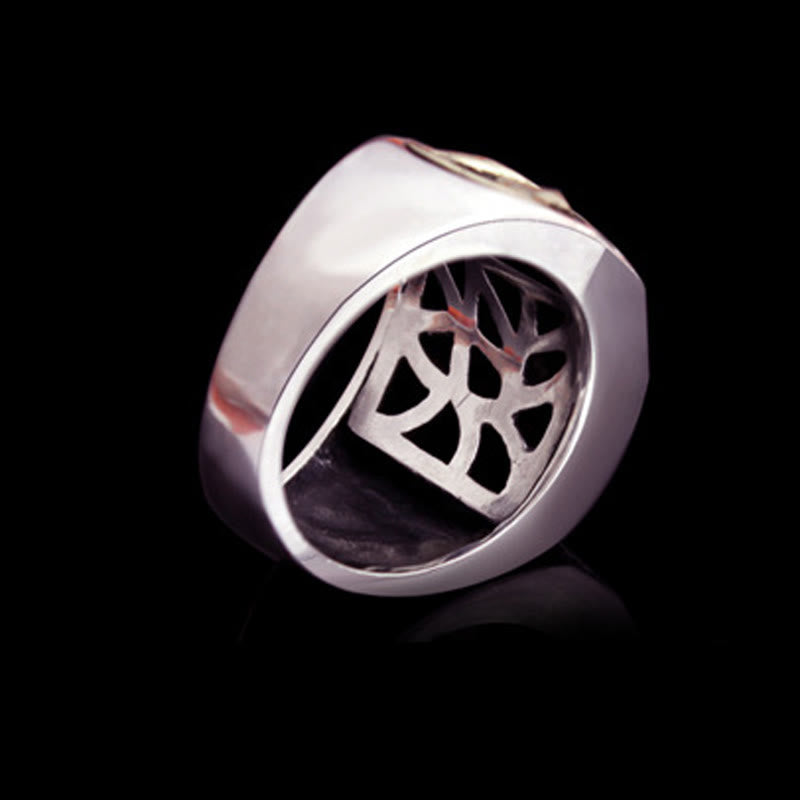 Anillo ajustable de protección tallada con diseño sánscrito de plata de ley 925 con Buddha Stones