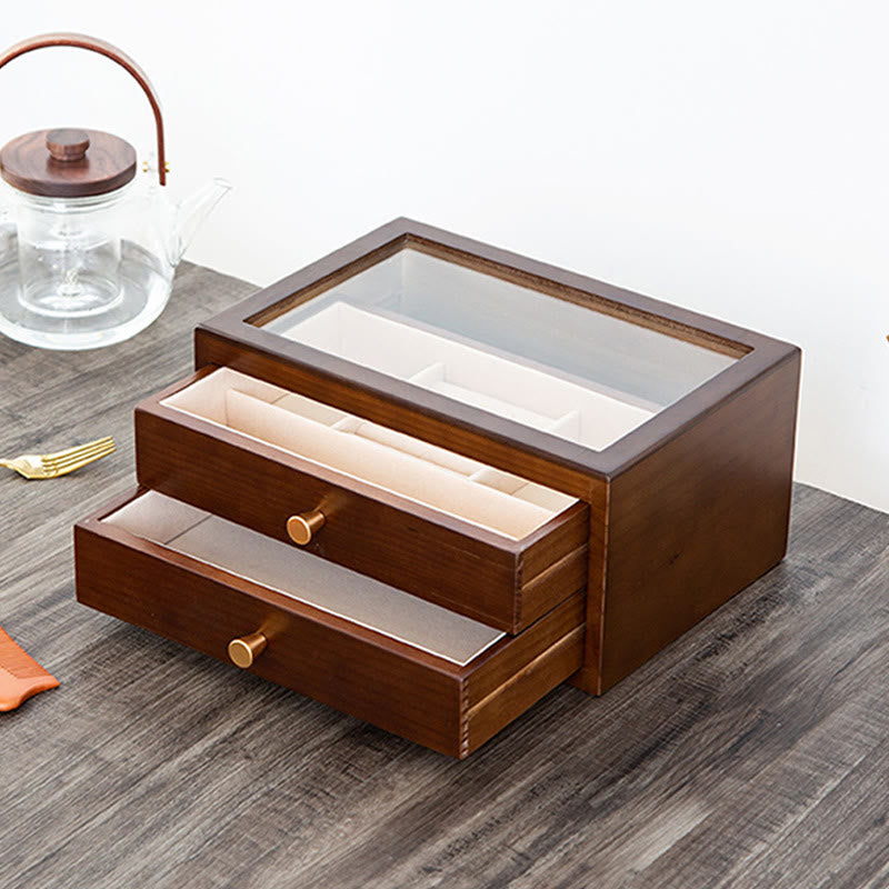 Caja de almacenamiento de joyería Retro de madera maciza con Buddha Stones, con cajón