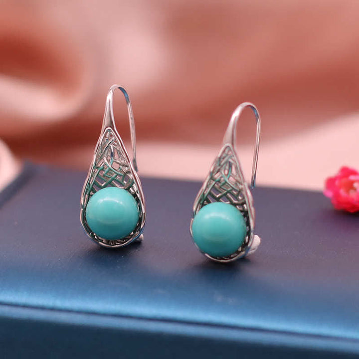 Pendientes colgantes de plata de ley 925 con diseño de cuentas de color turquesa - image 3