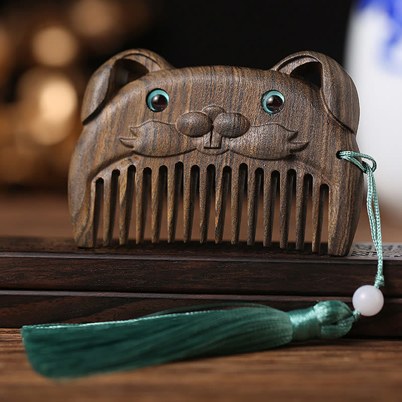 Mini peine portátil de la paz de sándalo verde del zodiaco chino - Chacate Preto Wood - Conejo - image 10