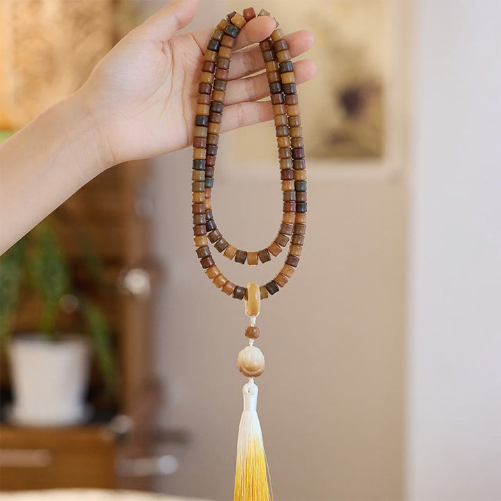 Buddha Stones 108 cuentas Mala, semilla Bodhi, pulsera de armonía grabada a mano de loto de Buda