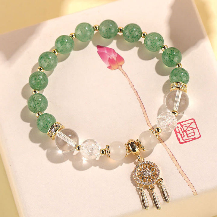 Pulsera curativa de atrapasueños de cristal de amatista, cuarzo, fresa verde, Buddha Stones