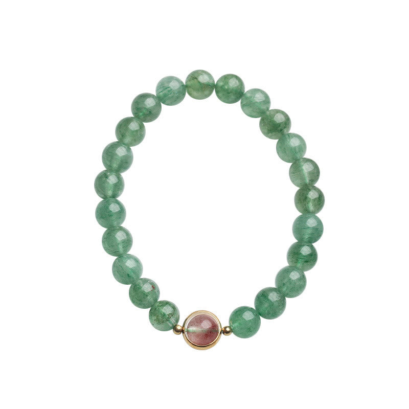 Pulsera de cuentas relajantes de cuarzo fresa verde natural con Buddha Stones