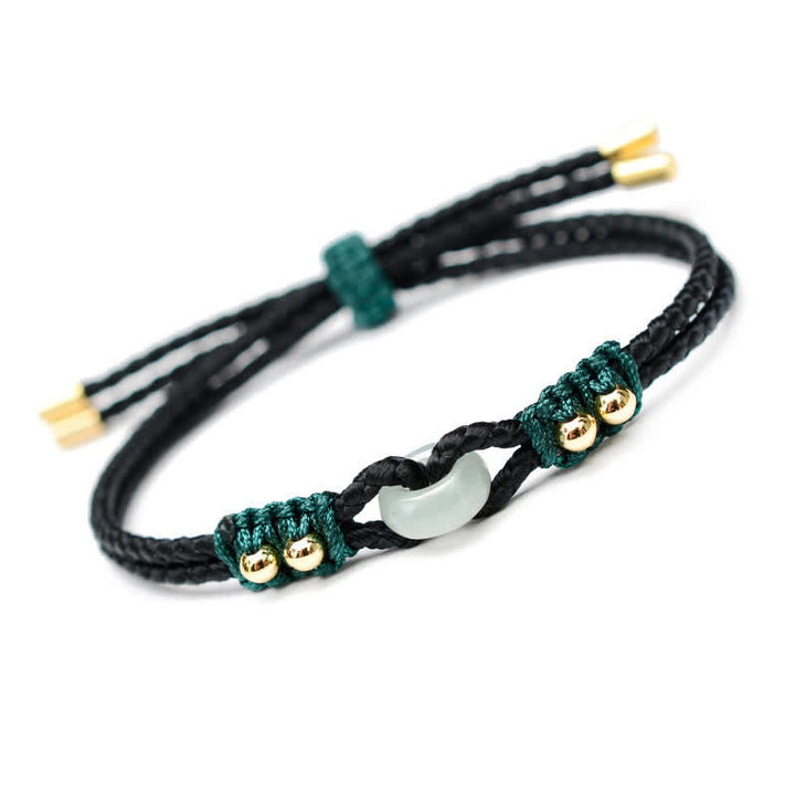 Pulsera de hilo de riqueza de abundancia de jade con hebilla de paz redonda con Buddha Stones