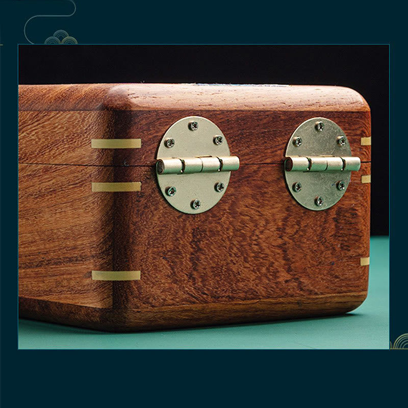 Caja organizadora de regalo de madera, caja de almacenamiento de joyería de palisandro hecha a mano con hoja de flor antigua