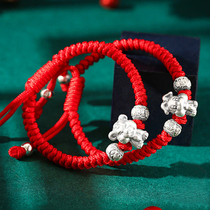 Pulsera para niños hecha a mano con cuerda roja del zodíaco chino de plata de ley 999 con Buddha Stones