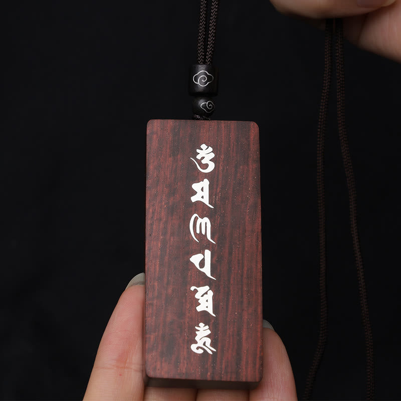 Buddha Stones de plata de ley 999, colgante de collar de protección con incrustaciones de madera de ébano de sándalo rojo y hoja pequeña Om Mani Padme Hum - image 6