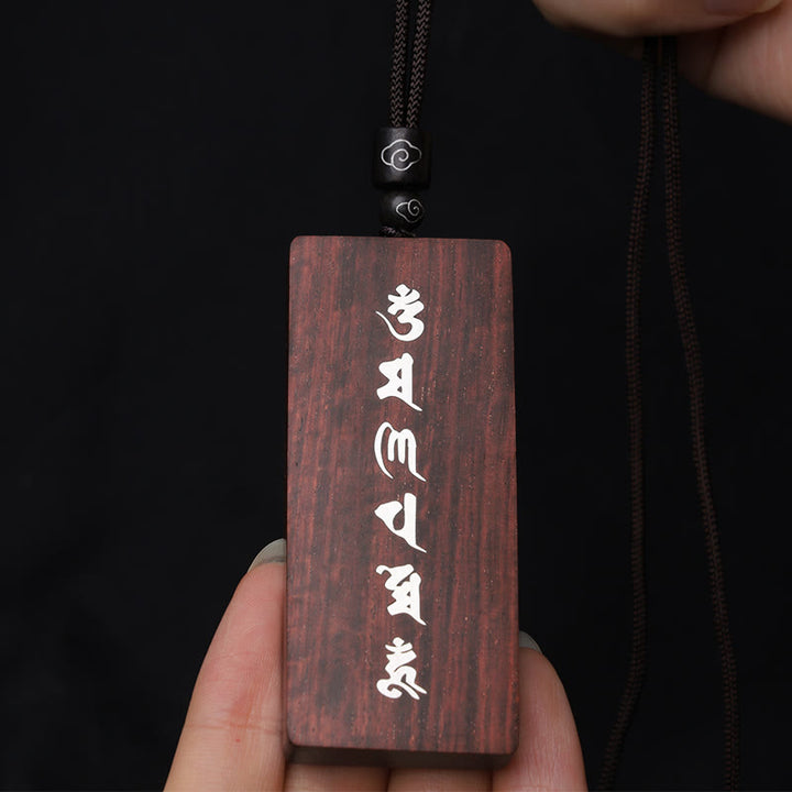 Buddha Stones de plata de ley 999, colgante de collar de protección con incrustaciones de madera de ébano de sándalo rojo y hoja pequeña Om Mani Padme Hum - image 6