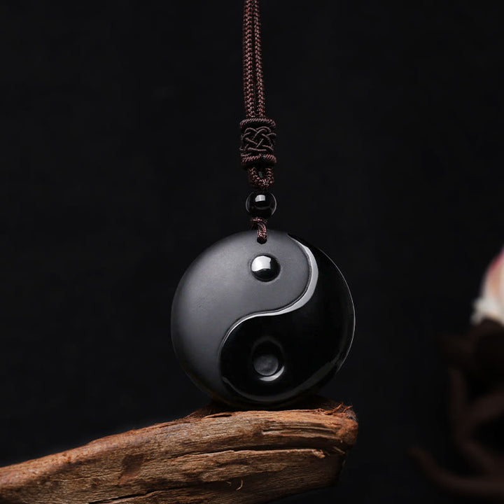 Buddha Stones, obsidiana negra, taoísmo, cinco montañas sagradas, Mantra de nueve caracteres tallado, purificación, colgante de collar Yin Yang