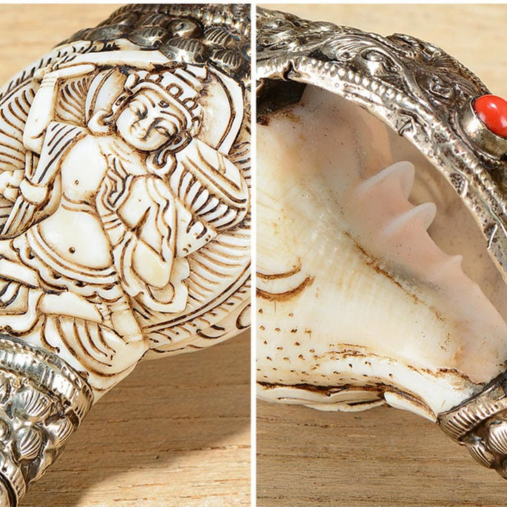 Decoración positiva de la riqueza de la concha de Buda Shankha grabada hecha a mano tibetana