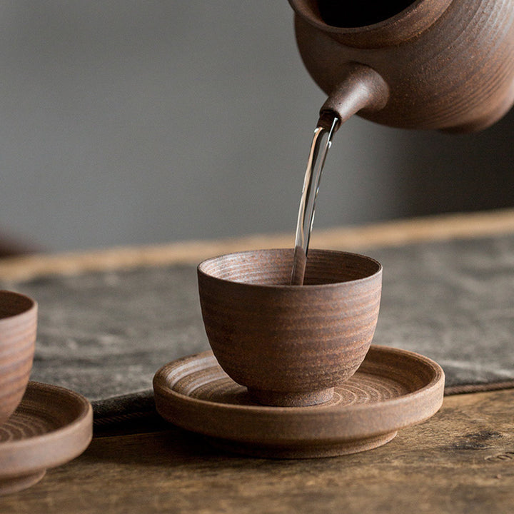 Taza de té de cerámica marrón Retro hecha a mano con Buddha Stones, taza de té de Kung Fu